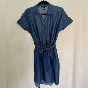 Denim Dress with Tie Belt